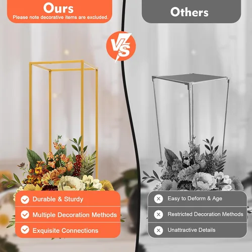 Vista 8 de 10 soportes geométricos dorados de 23 pulgadas para decoración de boda, soportes de columna de jarrón de metal para eventos, fiestas, decoración