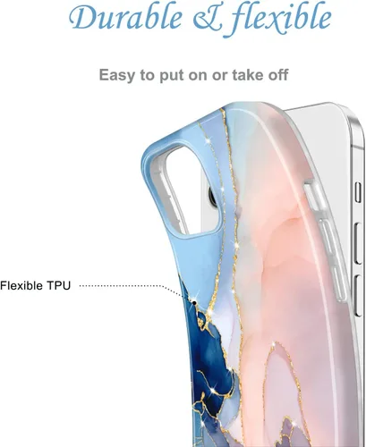 Vista 4 de JAHOLAN - Carcasa para iPhone 12 y iPhone 12 Pro, diseño de mármol transparente, carcasa de silicona de goma suave, carcasa de 6,1 pulgadas