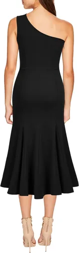 Vista 2 de WOOSEA Vestido midi de cóctel de sirena sin mangas con un hombro descubierto para mujer