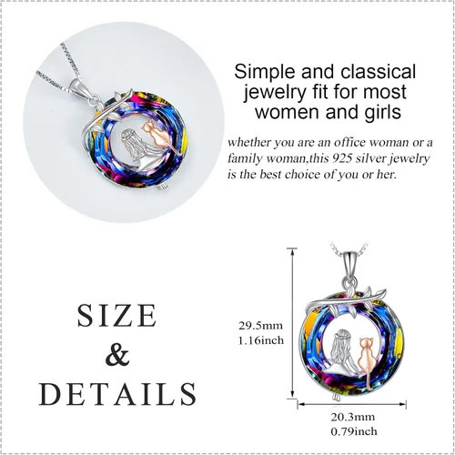 Vista 5 de LUHE Collar de cristal de plata de ley 925 con colgante de oso dragón y reina caballo y niñas, lobo, búho, fénix, gato y niña, regalo de joyería