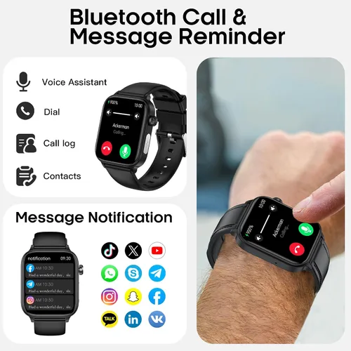 Vista 2 de Reloj inteligente para hombres y mujeres (responder/hacer llamadas), reloj de fitness de 1.96" con pantalla HD, monitor de presión