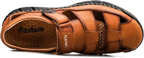 Vista 2 de Honeystore Sandalias huecas con puntera cerrada para hombre, talla grande, zapatos de cuero casuales