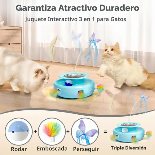 Vista 2 de ORSDA Juguete para gatos, juguete interactivo electrónico automático 3 en 1 con plumas de emboscada en movimiento, mariposa revoloteante, bolas