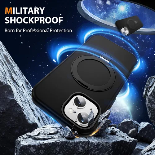 Vista 5 de Funda compatible con iPhone 13 y 14 de 6.1 pulgadas con soporte de anillo magnético [protección militar contra caídas] [compatible con Mag-Safe]