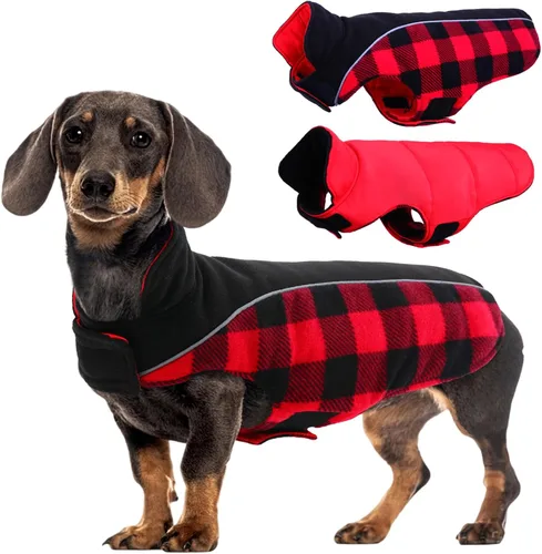 Vista 18 de Kuoser - Abrigo reversible para perros para climas fríos, abrigo de invierno impermeable reflejante para mascotas, abrigo para perros a cuadros