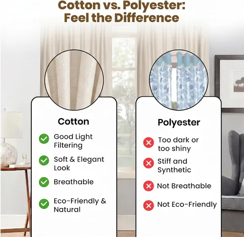 Vista 6 de LFH Home Natural Cotton Rich Curtains For Living Room Light Filtering Window Panels with Rod Pocket Back Tab Farmhouse Curtain for Bedroom or Easy