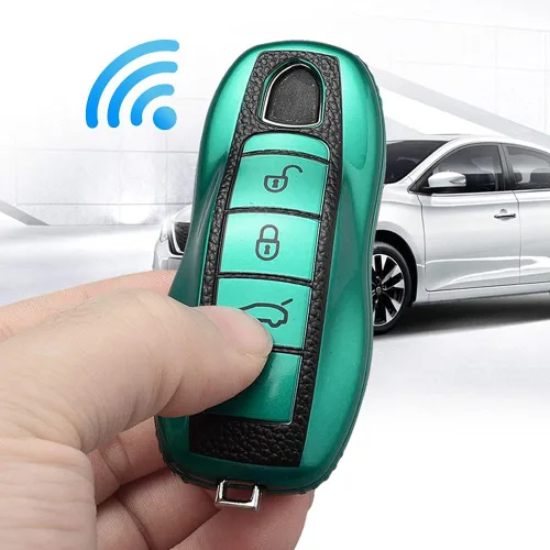 Vista 3 de SANRILY Funda de cuero para llave Porsche Remote Key Case Shell Key Holder con llavero, Verde