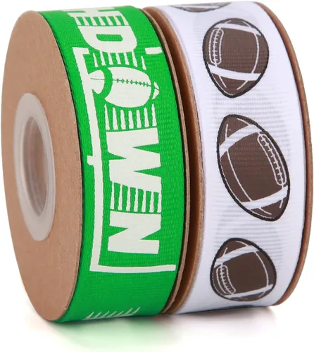 Vista 5 de Meseey 2 rollos de cinta impresa de pelota de golf de 10 yardas, cinta de tela con temática deportiva de 3/4 pulgadas para coronas, envoltura