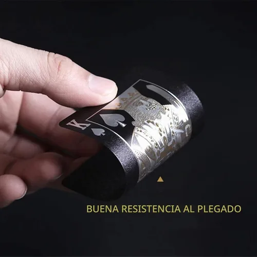 Vista 2 de Merytes 2 barajas de cartas de póquer impermeables y cartas de juego con tarjetas de truco clásicas de PVC de plástico flexible Negro dorado