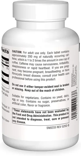 Vista 2 de Source Naturals Guaraná Energizer 900 mg Caffiene y Energía - 200 Tabletas