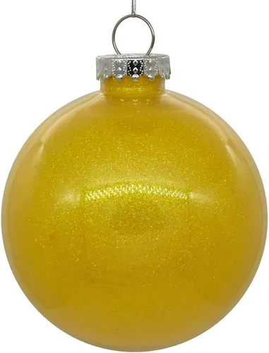 Vista 46 de Vickerman Adorno navideño de bola transparente de 3 pulgadas con interior de purpurina dorada antigua. Oro envejecido
