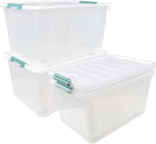 Vista 11 de Caja de plástico transparente de 10 L, contenedor de almacenamiento de plástico con tapas, paquete de 4 Clear Plastic Material, Snap Side Latches