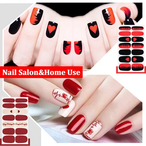 Vista 3 de 20 hojas de calcomanías de esmalte de uñas para el día de San Valentín, calcomanías para mujeres, tiras de uñas de gel, tiras de esmalte de uñas