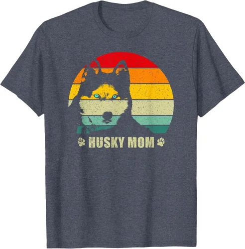 Vista 45 de Husky Mom Retro Dog Lover Mother Siberian Huskies Tee Women T-Shirt Asphalt Grey