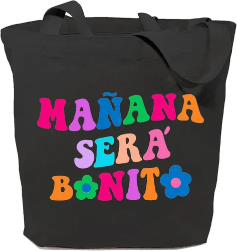 Vista 6 de SAUIVD Bolsa de lona Manana-Sera' Hermosas Flores Bolsos de Algodón Bolso de Hombro Moda Bolsa de Compras Reutilizable Bolsa de Comestibles Beige