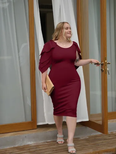 Vista 3 de DAAWENXI Elegante vestido de cóctel imperio con cremallera y hombros descubiertos para mujer