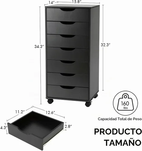 Vista 3 de TUSY Archivadores verticales con ruedas giratorias para oficina en casa, color negro