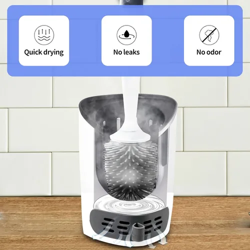 Vista 9 de Cepillo limpiador de inodoro de silicona, kit de cuenco de limpieza de baño, cepillo de inodoro de montaje en pared, cepillo de inodoro recargable