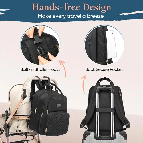 Vista 7 de Mochila para pañales Qualyphant - Bolsa de pañales extra grande para 2 niños gemelos (expandible 30-38L) - Mochila de viaje para bebé con cambiador