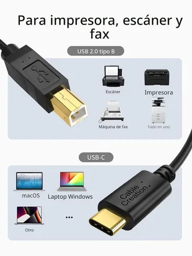 Vista 6 de CableCreation Cable de impresora USB C a B de 3.3 pies, escáner y cable MIDI para piano digital Yamaha Casio, controlador DJ, 1 M, negro