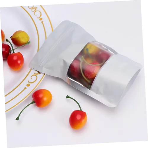 Vista 5 de 100 bolsas de aluminio con cierre con cremallera con ventana transparente de grado alimenticio bolsas de embalaje para almacenamiento a granel