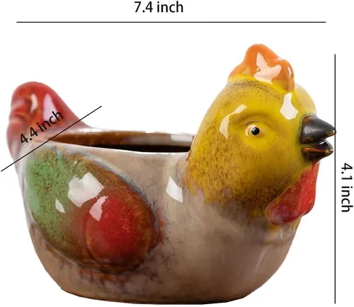 Vista 2 de WAIT FLY Linda maceta de cerámica con diseño de animales suculentos - Gallina