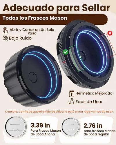 Vista 3 de Kit de sellador al vacío de tarro Mason eléctrico con tapas Mason de boca Negro
