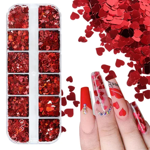 Vista 11 de 12 rejillas para arte de uñas de Navidad, lentejuelas holográficas 3D, copos de nieve láser, estrella, mariposa, invierno, vacaciones, purpurina