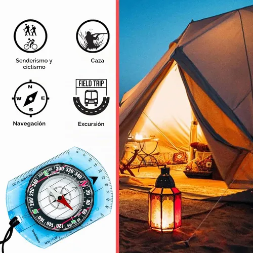 Vista 5 de Brújula de orientación - Brújula de senderismo para mochileros - Brújula de exploración avanzada para campamento y navegación - Brújula Boy Scout