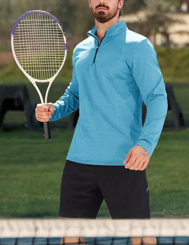 Vista 29 de MAGCOMSEN Sudadera de golf de manga larga con forro polar para hombre, con cremallera de 1/4, térmica, para correr