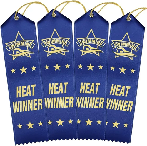 Vista 8 de RibbonsNow Cintas de natación 1er lugar - 100 cintas azules con tarjeta y cuerda 1er Lugar - Azul
