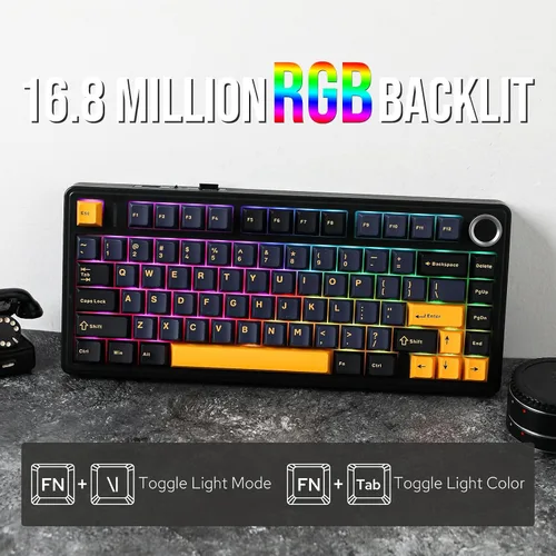 Vista 5 de EPOMAKER x Aula F75 - Teclado mecánico con junta, 75% inalámbrico intercambiable en caliente para juegos con relleno y perilla de cinco capas