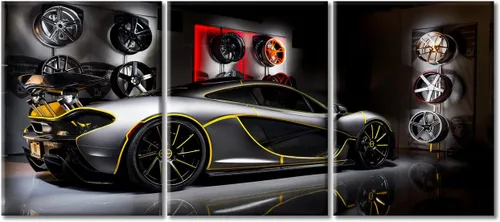 Vista 112 de Arte de pared de auto deportivo rojo para sala de estar, arte de pared de lienzo de súper auto genial, imágenes pósters, 3 piezas, arte moderno