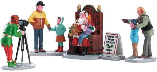 Vista 3 de Fotos de pueblo navideño de Lemax con Santa, set de 5 - 22032