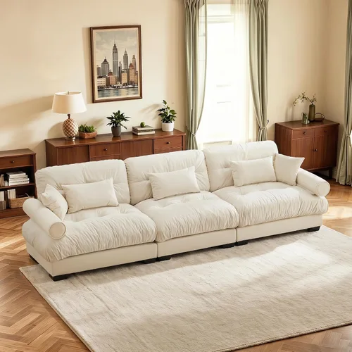 Vista 15 de Sofá biplaza de 93.7 pulgadas, sofá modular de 2 plazas, sofás seccionales grandes de color beige y blanco para sala de estar, juego de sofá