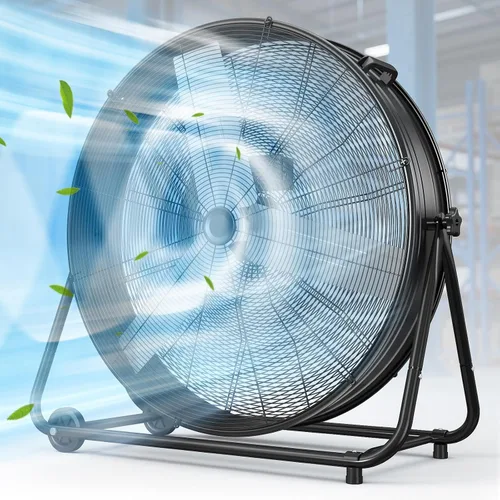 Vista 14 de LifePlus Ventilador de Tambor Industrial de 24 Pulgadas, Ventilador de Piso de Taller de Alta Velocidad, 3 Velocidades, Circulador de Aire de Metal