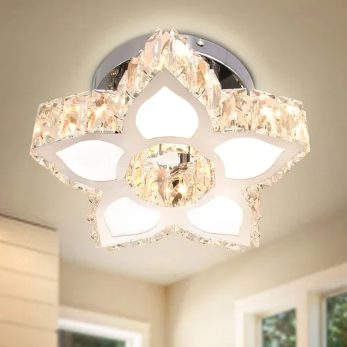 Vista 10 de FRIXCHUR Lámpara de Techo Moderna de Cristal Mini Lámpara de Araña LED Pequeña Lámpara de Araña de Flores para Sala de Estar Dormitorio Comedor