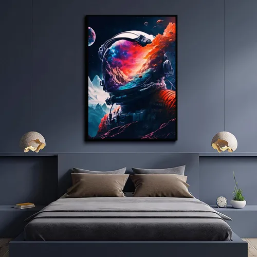 Vista 8 de Arte de pared de astronauta abstracto divertido póster de astronauta colorido universo fantástico pintura espacial impresiones surrealismo planetas