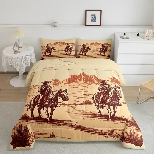 Vista 20 de Ropa de cama con estampado de vaca marrón tamaño individual, juego de edredón rústico de piel de vaca con calavera de vaca, relleno de edredón