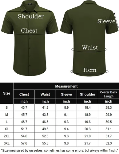 Vista 6 de COOFANDY Camisa casual con botones para hombre, manga corta, sin arrugas, camisa de verano