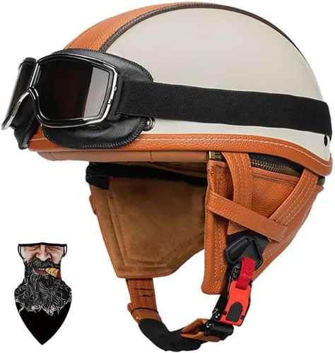Vista 11 de Casco Moto Retro ABS Ligero 22.93 oz DOT Homologado - Medio Casco Jet para Hombre y Mujer con Doble Ventilación, Forro Desmontable y Hebilla Rápida