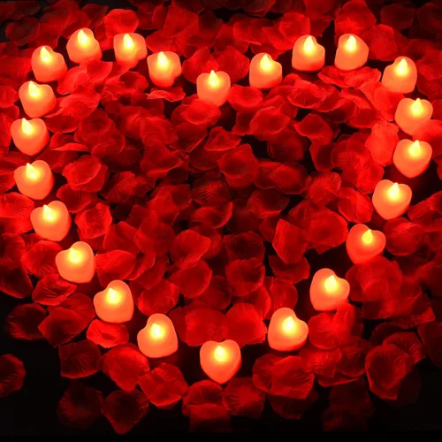 Vista 9 de KOABY 1000 piezas pétalos de rosa artificiales azules con kit de 12 luces LED azules de té, para decoración
