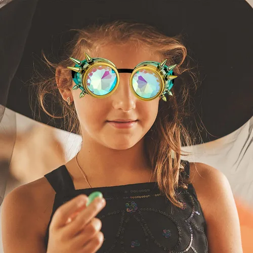 Vista 110 de Gafas de caleidoscopio retro con pinchos, gafas de cristal arcoíris steampunk estilo soldadura, gafas de cosplay punk