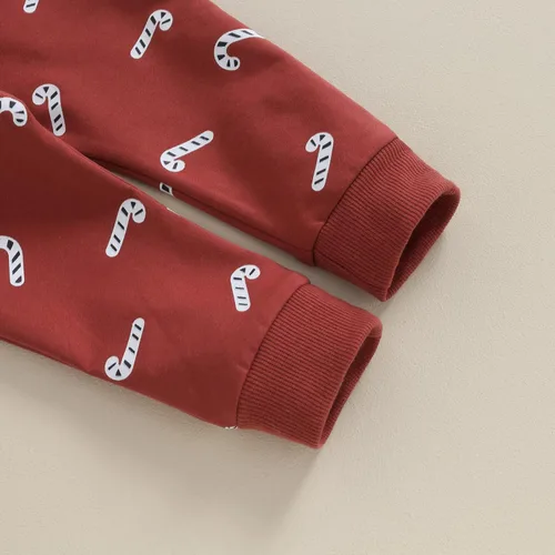 Vista 6 de Conjunto de sudadera de manga larga con estampado de bastón de caramelo para bebé, sudadera de manga larga, pantalones de cintura elástica
