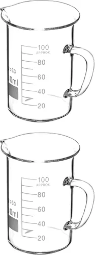 Vista 7 de QWORK Vaso con asa, taza medidora de 3.4 fl oz, vidrio de borosilicato, taza con boquilla de vertido, paquete de 2