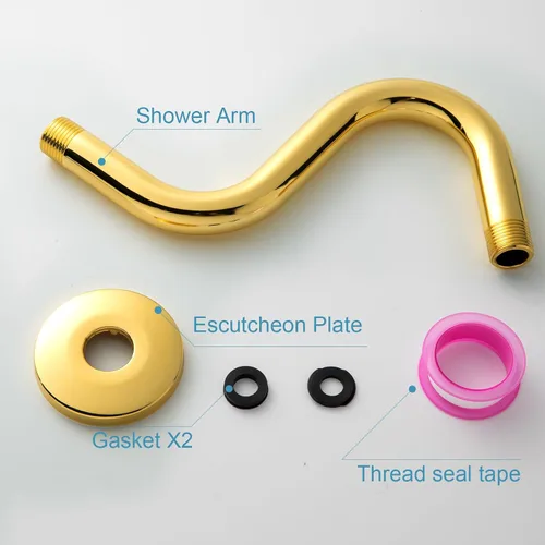 Vista 6 de Brazo de extensión de cabezal de ducha OFFO de 6 pulgadas, brazo de ducha en forma de "S" de cuello de ganso de alto rendimiento con brida en oro