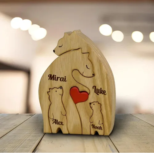 Vista 11 de Rompecabezas personalizado con nombre de la familia, rompecabezas de oso de madera, rompecabezas de madera personalizable de roble decorativo