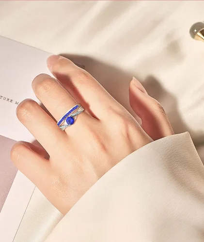 Vista 4 de YL Anillo apilable de plata de ley 925 con halo de piedras natales para mujeres