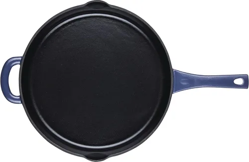 Vista 6 de Ayesha Curry Kitchenware - Sartén de hierro fundido esmaltado con mango auxiliar y boquillas de vertido, 12 pulgadas, color azul ancla
