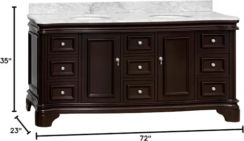 Vista 2 de Kitchen Bath Collection Katherine - Tocador de baño doble de 72 pulgadas (chocolate/Carrara): incluye gabinete de chocolate con encimera de mármol